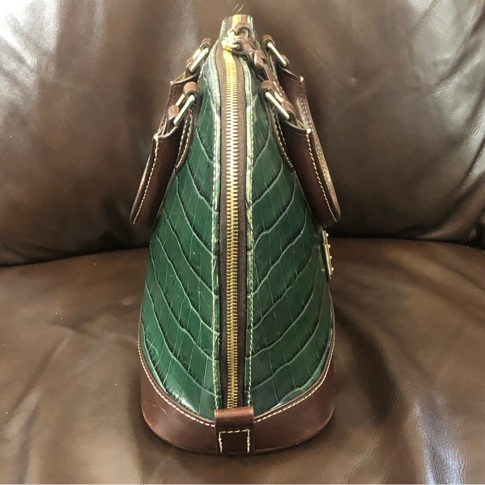 DOONEY & BOURKE Turquoise Croc Embossed & Brown Leather Handles Dome Hand Bag - Picture 8 of 17